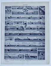 Lithographie ancienne originale "La Natation & Les Plongeons" – Tamagno (1862)