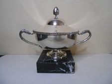 Ancienne coupe cassolette en métal argenté socle marbre style Louis XVI Empire