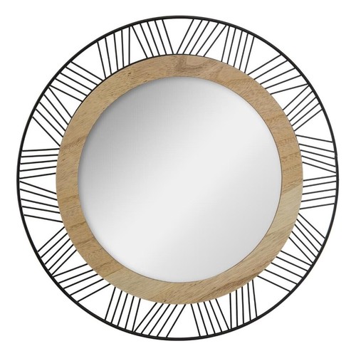 Miroir rond métal bois - miroir,