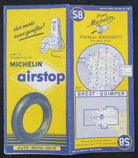 Carte MICHELIN n°58 BREST QUIMPER BRETAGNE 1955 map Mapa Bibendum pneu guide