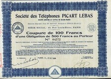 ACTION  TELEPHONES PICART LEBAS 1934