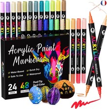 Feutre Acrylique, 48 Couleurs 24 Pièces Marqueurs Peinture Acrylique pour 