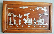 XIXéme Ancien Tableau bois nacre Chinois Chine personnages indochine