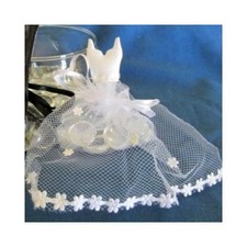 Sachets bourses robe à dragées - Satin et tulle blanc - Lot de 6