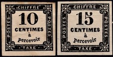 1861  1864 Taxe 10c 15c signé Richter noir Y&T 2 3 neufs* MH cote 130€ $150