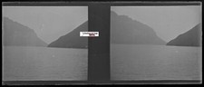 Paysage, Plaque verre photo stéréoscopique, négatif noir & blanc 4,5x10,7 cm