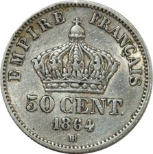 O8887 50 Centimes Napoléon III 1864 BB Strasbourg Argent Silver