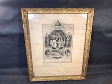 Ancien cadre photo en bois et plâtre sculpté doré avec image pieuse début 20ème