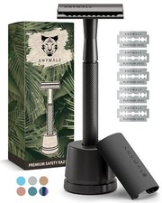 ® Safety Razor Black Edition - Set avec support et 5 lames ASTRA - Rasoir zér...