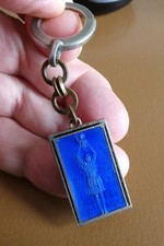 Ancien porte cle médaille St Christophe Jésus émail bleu.
