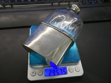 flasque Art Déco,métal argenté,cristal facettes,fermoir de sécurité,H15cm,296g