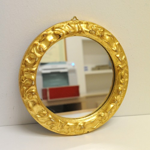 Miroir rond bois - rond, or