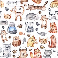 Serviettes en papier chats poissons vie de chat. Paper napkins cat life of cats