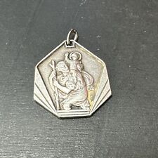 Ancien Pendentif Metal Argenté Religieux Religieuse Saint Christophe