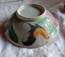 BOL JATTE  PORCELAINE CHINOISE DECOR DE COQ  FLEURS  POLYCHROME  DIAMETRE 15,5