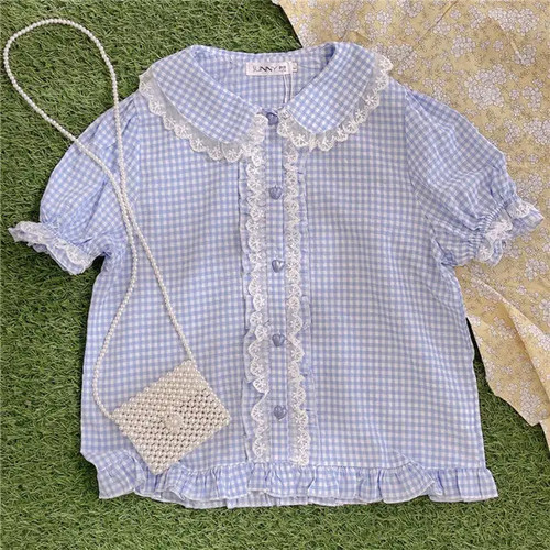 Lolita plaid blouse women - lolita,