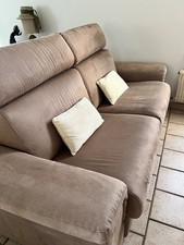 canapé 3 places tissu Poltrone Sofa couleur taupe déhoussable en bon état 