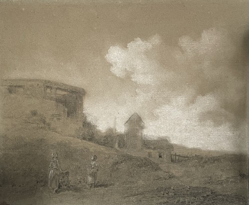 Grand dessin xviiieme paysage - xviiieme,
