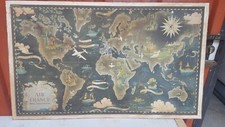 RARE PLANISPHERE AIR FRANCE ANNEES 1935  CONTRE COLLEE SUR PANNEAU  94X56CM
