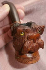 Pipe Saint-Claude FBC - Bois de bruyère tête chien sculpté Terrier yeux sulfure