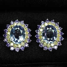 Boucles d'oreilles saisissantes en argent sterling 925 saphir 6,80 carats...