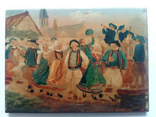 HUILE sur BOIS peinture GAVOTTE danse BRETONNE d' après DEYROLLE Théophile 19x14