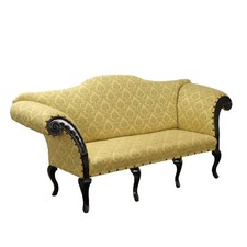 Canapé Ancien Noyer Gravé Tissu Italie du XVIIIe Siècle Original