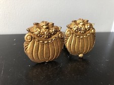 Paire CACHE PITON Support Tringle Rideau ancien BRONZE dorés ART DÉCO 1930