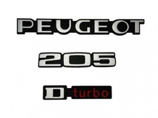 LOGO PEUGEOT 205 D TURBO MONOGRAMME ROUGE ET GRIS KIT DE 3