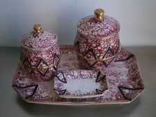 Service fumeur Art Déco Majolique Wasmuël Céramique 1930 Géométrique Rose