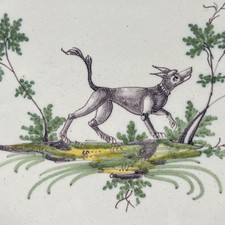Assiette Faience Montpellier Chien Manganèse  XVIIIe era Moustiers Montauban