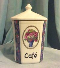 Antique French Ceramic Kitchen CANISTER Coffee Cafe Pottery Floral Roses White