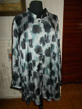 Chemisier viscose stretch CHALOU 58FR 30UK 56D blanc tacheté noir/bleu col mao