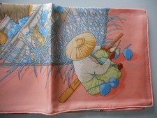 Authentique carré/foulard VINTAGE 100% soie HERMES "Marché flottant du lac Inlé"