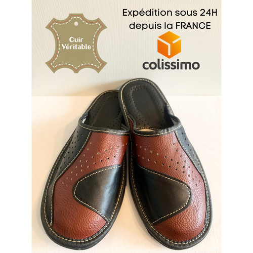 Pantoufles chaussons cuir - en,