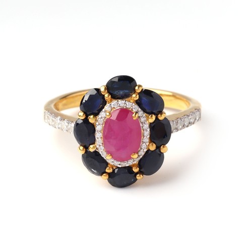 Bague saphir rubis naturel - , or
