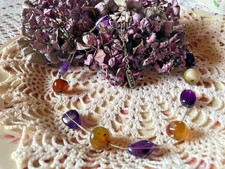 East - Collier ancien 2 rangs perles pierres naturelles améthyste violet