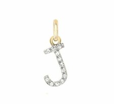 14K or Massif " J " Lettre Breloque Pendentif, Diamant Main Anniversaire Cadeau
