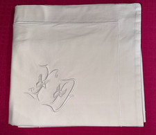Taie d'oreiller ancienne pur coton monogrammes ID 73 cm x 68 cm réf T161