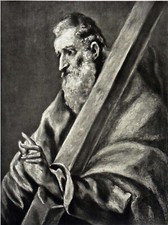 L'APÔTRE SAINT-ANDRÉ portant sa CROIX (par El GRECO)- Gravure 19eme Grand Format