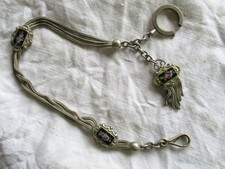 Ancienne Châtelaine Chaîne De Montre A Gousset "Avec EMAUX"  en métal argentée -