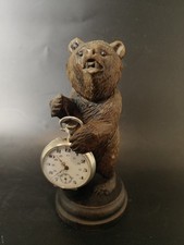 Ancien Porte Montre Gousset OURS BEAR bois sculpté forêt noir Antique 