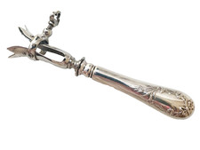 Manche à Gigot en métal argenté Orfèvre SFAM décor floral enrubanné