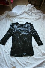 VINTAGE 100% Silk Black Long sleeve Top All Over Sequin PS UK 8 10 Drag Goth