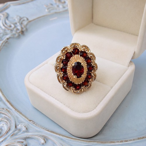 Bague dôme vintage grenats - , or