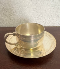 Tasse à café et soucoupe en métal argenté, Art déco