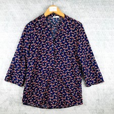 GOA Haut Tunique Femme M Bleu Orange Géométrique Bohème Manches 3/4 Col V