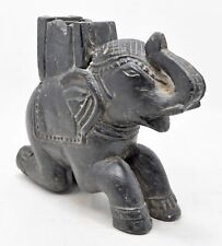 Ancien Noir Pierre Assis Éléphant Figurine Original Ancien Fin Main Sculpté