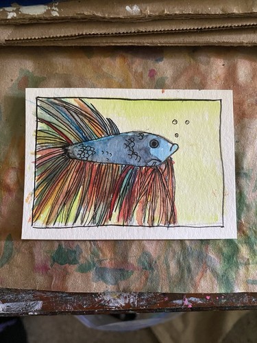 Whimsical art card painting - art,