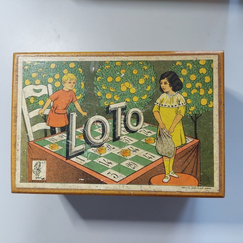 Coffret ancien bois jeu loto